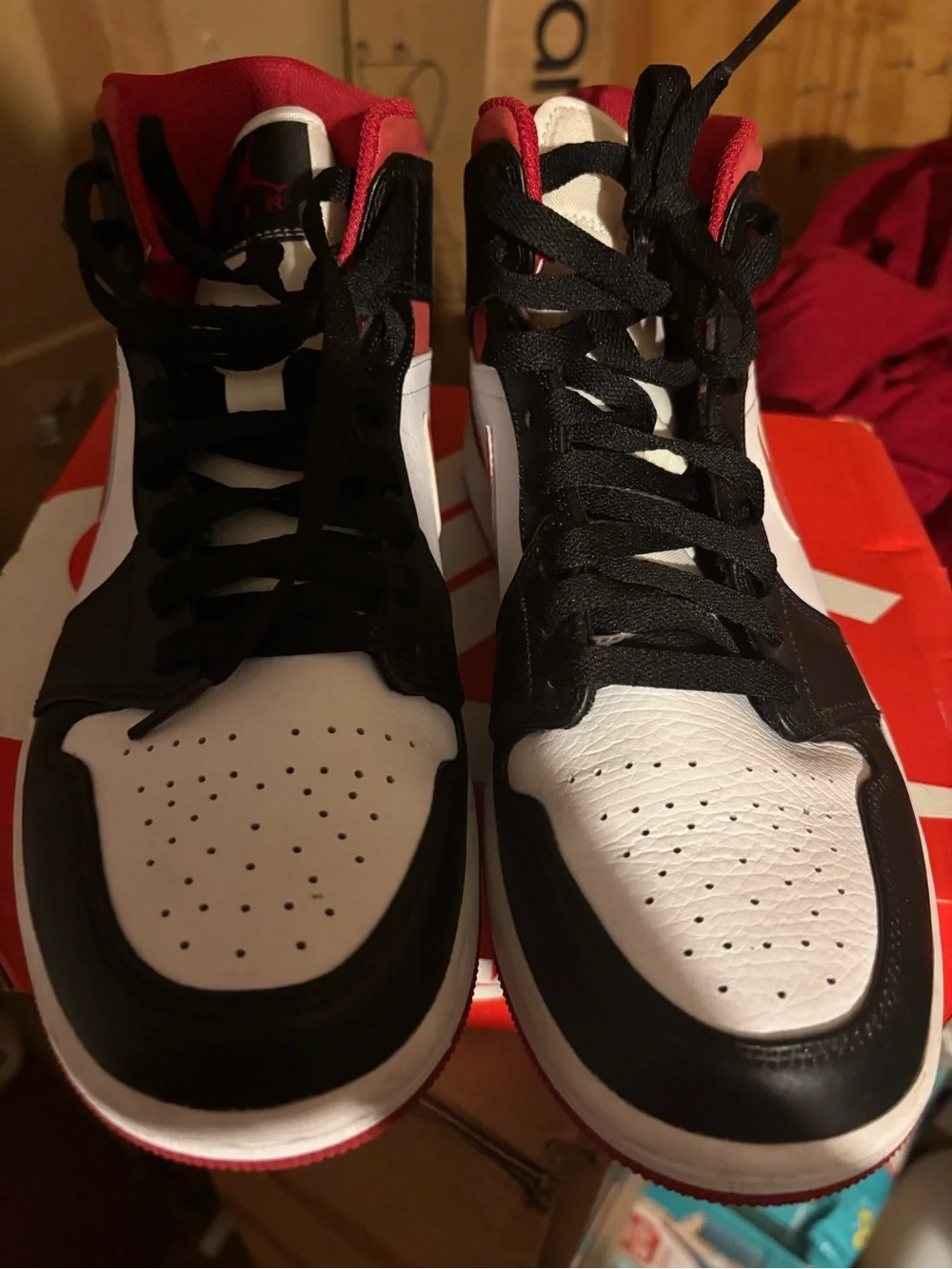 Nike Men's Mid-Top Sneakers in White, Black & Red